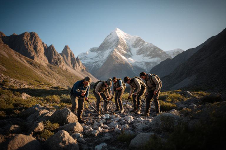 Gruppo di esploratori in cerca di minerali con Mineralia Sport